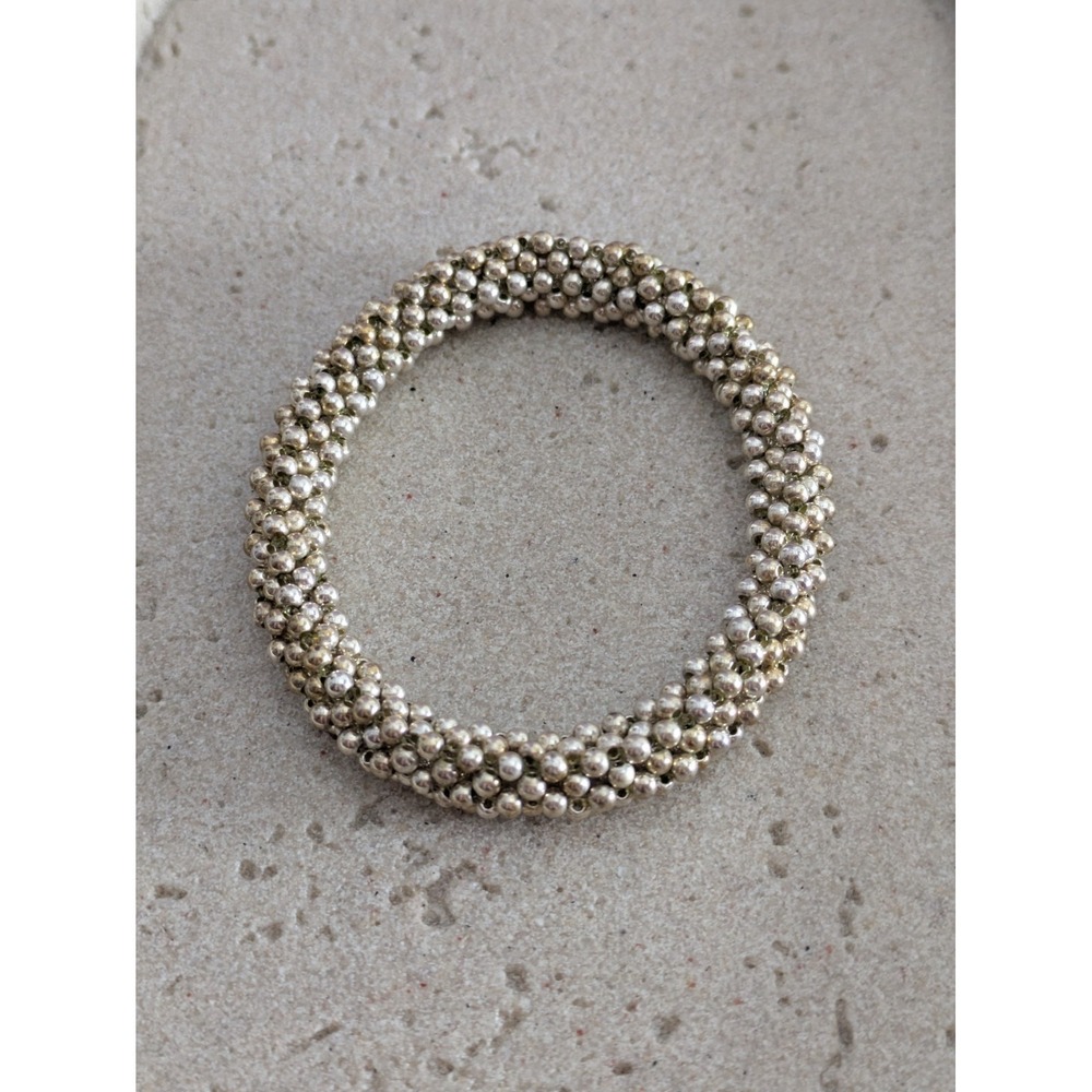 Two Tone Stretch Bracelet Silver Gold Seed Beads Classic Layering Mixed Metal